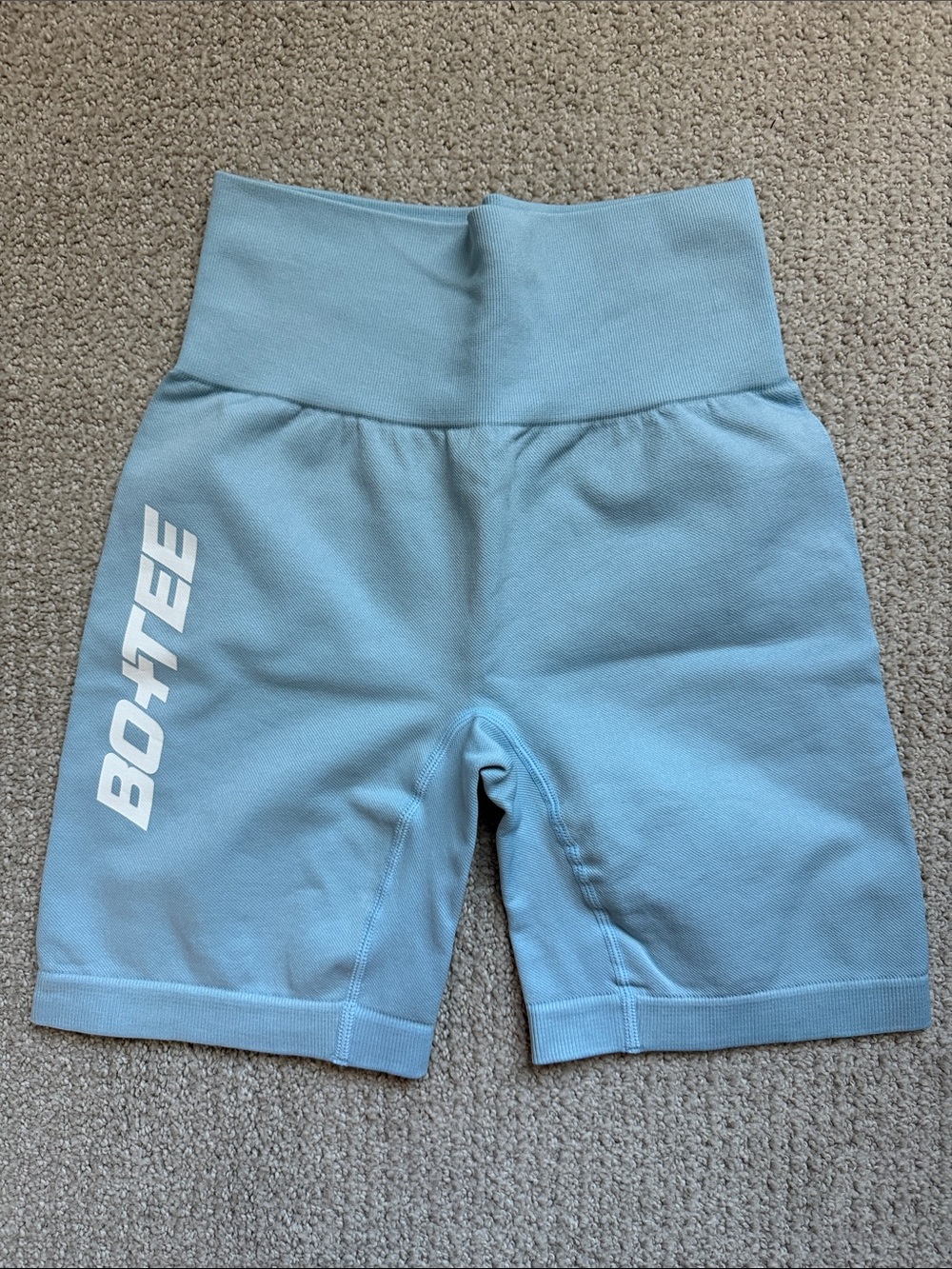 BO+TEE Sky Blue Ribbed High-Waist Bike Shorts